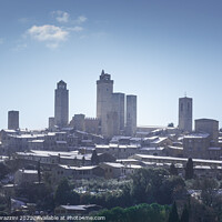 Buy canvas prints of San Gimignano covered with snow. Tuscany, by Stefano Orazzini