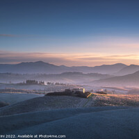 Buy canvas prints of Volterra, winter panorama, blue sunset. by Stefano Orazzini