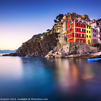 Buy canvas prints of Riomaggiore seascape at sunset. Cinque Terre, Italy by Stefano Orazzini