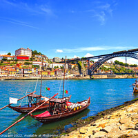 Buy canvas prints of Oporto skyline, Douro river, traditional boats and iron bridge. by Stefano Orazzini