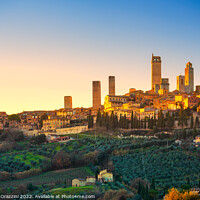 Buy canvas prints of San Gimignano towers skyline at sunset. Tuscany,  by Stefano Orazzini
