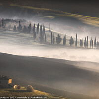 Buy canvas prints of Foggy morning in Tuscany. Val d'Orcia, Pienza, Italy by Stefano Orazzini