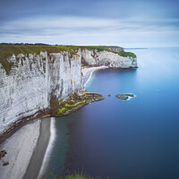 Buy canvas prints of Etretat coast, rocky cliff and beach. Aerial view. Normandy, Fra by Stefano Orazzini