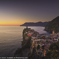 Buy canvas prints of Vernazza village, aerial view at sunset. Cinque Terre, Liguria,  by Stefano Orazzini