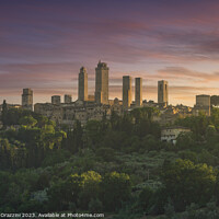 The towers of the village of San Gimignano at sunset. Tuscany, Italy