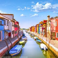 Buy canvas prints of Burano island canal, colorful houses and boats. Venice lagoon by Stefano Orazzini