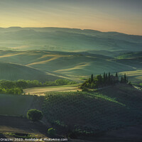 Buy canvas prints of The landscape of the Val d'Orcia at dawn. Tuscany by Stefano Orazzini