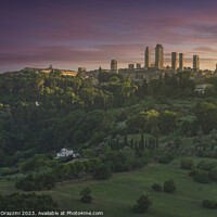 Buy canvas prints of The towers of the village of San Gimignano at sunset. Italy by Stefano Orazzini