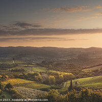 Buy canvas prints of Panzano in Chianti landscape at sunset. Tuscany, Italy by Stefano Orazzini