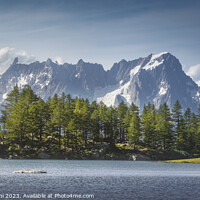 Buy canvas prints of The Arpy Lake and the Mont Blanc massif in the background. Aosta by Stefano Orazzini