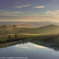 Buy canvas prints of Lake and rolling hills. Castelfiorentino, Tuscany, Italy by Stefano Orazzini