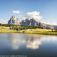 Buy canvas prints of Lake and mountains, Seiser Alm, Dolomites by Stefano Orazzini
