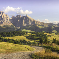 Buy canvas prints of Seiser Alm, Sassolungo mountain and a pathway. Dolomites, Italy by Stefano Orazzini