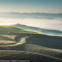 Buy canvas prints of Foggy morning landscape in Volterra. Tuscany, Italy by Stefano Orazzini