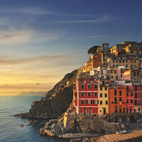 Riomaggiore Sunset. Cinque Terre Seascape, Liguria, Italy