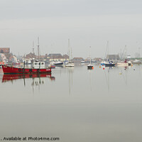 Buy canvas prints of Wells Next The Sea harbour at high tide with mist by Keith Bowser