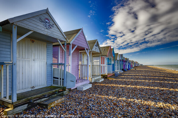 Pirate Huts on the beach, Herne Bay, Kent Canvas Print by John Gilham