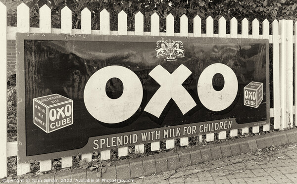 Enamel Advertising Sign for Oxo Cube - Splendid with Milk for Children Framed Mounted Print by John Gilham