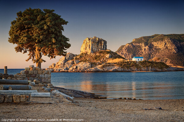 Sunrise - Kastri Island and the Chapel of Agios Nikolaos - Kos Greece Framed Mounted Print by John Gilham