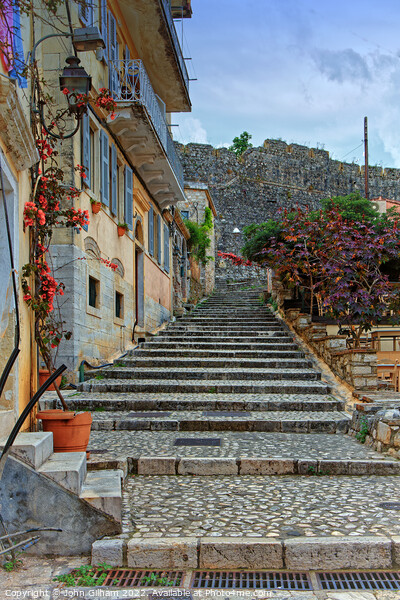 Steps - Corfu Town Greece Framed Mounted Print by John Gilham