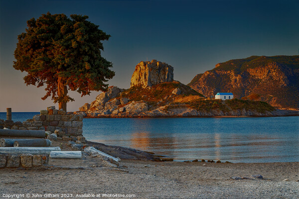 Sunrise at Kastri Island and the Church of Agios Stefanos Kos Greece Picture Board by John Gilham