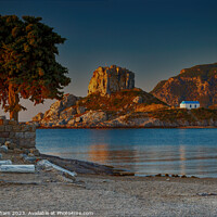 Buy canvas prints of Sunrise at Kastri Island and the Church of Agios Stefanos Kos Greece by John Gilham