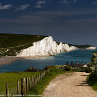 Buy canvas prints of Sun on The Seven Sisters White Cliffs at Cuckmere Haven in East Sussex by John Gilham