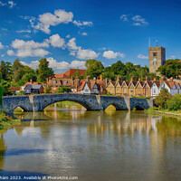 Buy canvas prints of The Church and Bridge over the river Medway at Aylesford in Kent England UK by John Gilham