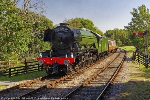 Flying Scotsman 60103 Steam Loco and carriages approaching Kingscote Station on the Bluebell Line in WestSussex England UK Picture Board by John Gilham