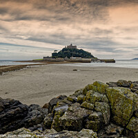 Buy canvas prints of Outdoor stonerock looking onto St Michaels Mout in Cornwall England UK by John Gilham