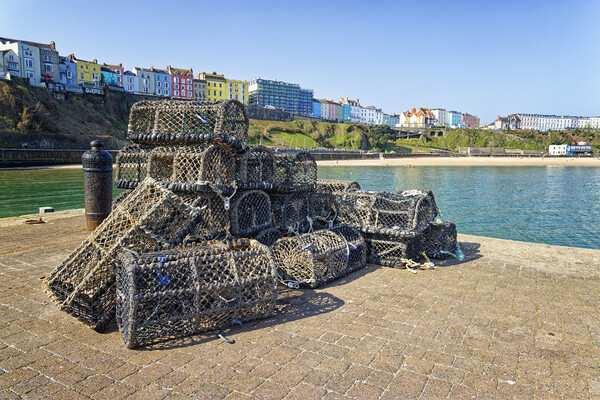Lobster Pots on Tenby Harbour in South Wales UK Picture Board by John Gilham