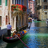 Buy canvas prints of Tourist Gondola in Venice Italy by John Gilham