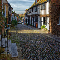 Buy canvas prints of Outdoor narrow cobbled street in Rye Sussex UK by John Gilham