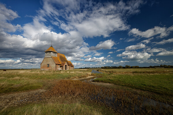 The lone chapel in the marshland of Kent UK Picture Board by John Gilham