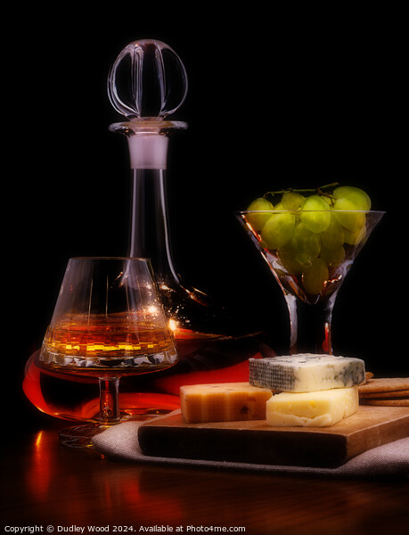 cognac cheese and grapes Picture Board by Dudley Wood