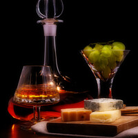 Buy canvas prints of cognac cheese and grapes by Dudley Wood