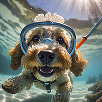 Buy canvas prints of Action Cockapoo Snorkeler Funny Dog by Artificial Adventures