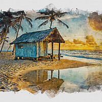 Buy canvas prints of Beach Hut At Sunset by Artificial Adventures