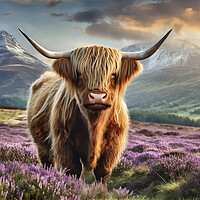 Buy canvas prints of Scottish Highland Cow In Purple Heather by Artificial Adventures