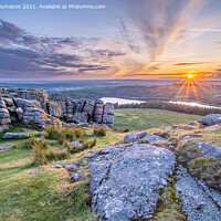 Buy canvas prints of Sunset at Sheeps tor by Simon Nicholson