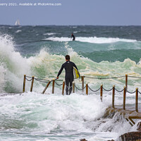 Buy canvas prints of Surfers and Rough Waves  by martin berry