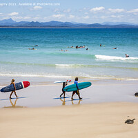 Buy canvas prints of Byron Bay Wategos beach and local surfers by martin berry
