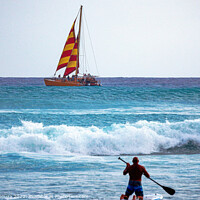Buy canvas prints of Paddleboarder and Sailboat by Errol D'Souza