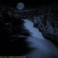 Buy canvas prints of Full moon rising over Huka Falls in Taupo, New Zealand by Errol D'Souza