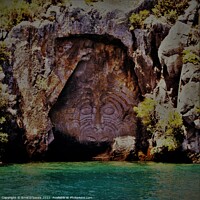 Buy canvas prints of Mine Bay Maori rock carving of Ngatoroirangi on Lake Taupo by Errol D'Souza