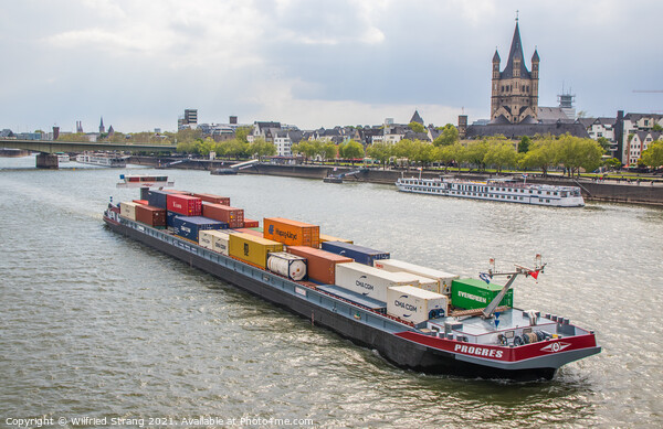 A Container Ship at the Rhine River in Cologne Germany Europe Picture Board by Wilfried Strang