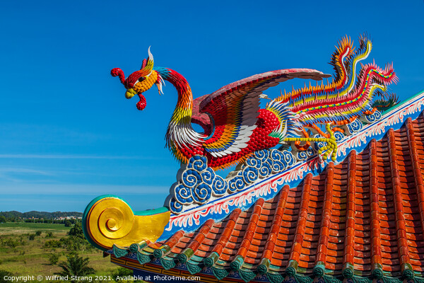 Dragon Sculpture on a roof at a Chinese Temple in Thailand Asia Picture Board by Wilfried Strang