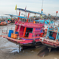 Buy canvas prints of fishing boats at a Pier in Thailand by Wilfried Strang
