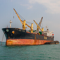 Buy canvas prints of Containership in the gulf of Thailand near Siracha district Chonburi Asia by Wilfried Strang