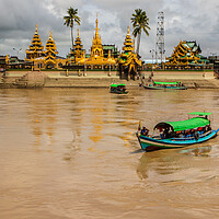 Buy canvas prints of Cross the river by boat to the Midstream Kyauktan Pagoda or Ye Le Pagoda near Yangon in Myanmar Burma by Wilfried Strang